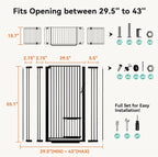 COMOMY 71" Extra Tall Pet Gate for Cats, 29.5-43" Extra Wide Cat Gate with Adjustable Cat Door, Pressure Mounted Easy Walk Through Pet Gate with Door for Stairs, Doorways, Kitchen(Black)