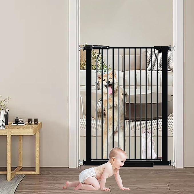 40.55" Extra Tall Dog Gate for Doorways Stairs, 63-65.7 in Extra Wide Baby Gate Walk Thru, Pressure Mounted Tall Pet Gates No Drill, Large Doggie Gates with Door, Auto Close Indoor, Black