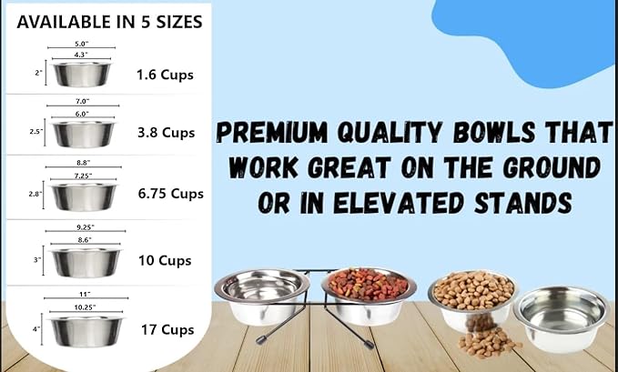 Greendale - 2 Pack - 6.75 Cup Capacity - Stainless Steel Metal Dog Bowls - Perfect for Dog Food and Water. Wrong Size? Click to Look at Our Size Options.