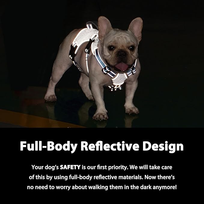Huntboo Escape Proof Dog Harness, Escape Artist Harness, Reflective Dog Harness with Handle, Durable,Adjustable Vest for Small Medium Large Dogs Walking, Training,and Running Gear(Sea Blue,XL)