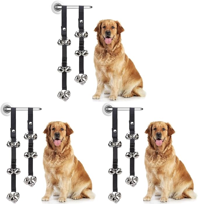 Friends Forever Housetraining Dog Doorbell for Bathroom Potty Training, Adjustable Nylon Strap Length, Behavior Aid Handle or Knob, Puppy Cat Kitten Go Outside Communication Supplies - Black
