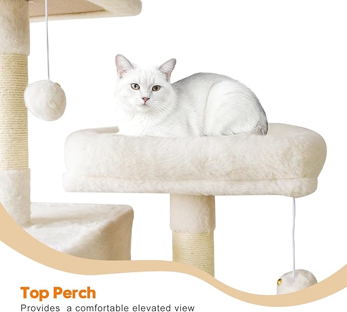 82" Tall Cat Tree,Giant Cat Tree for Indoor Cats Large Adult, Heavy Duty Cat Tree Tower, Extra Large Cat Trees with Scratching Posts, Cat Condos, Hammock,Top Perch,Ramp (Beige)