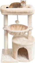 SYANDLVY Small Cat Tree for Indoor Cats, Kittens Condo with Scratching Post and Board, Modern Activity Tower with Cradle, Beige