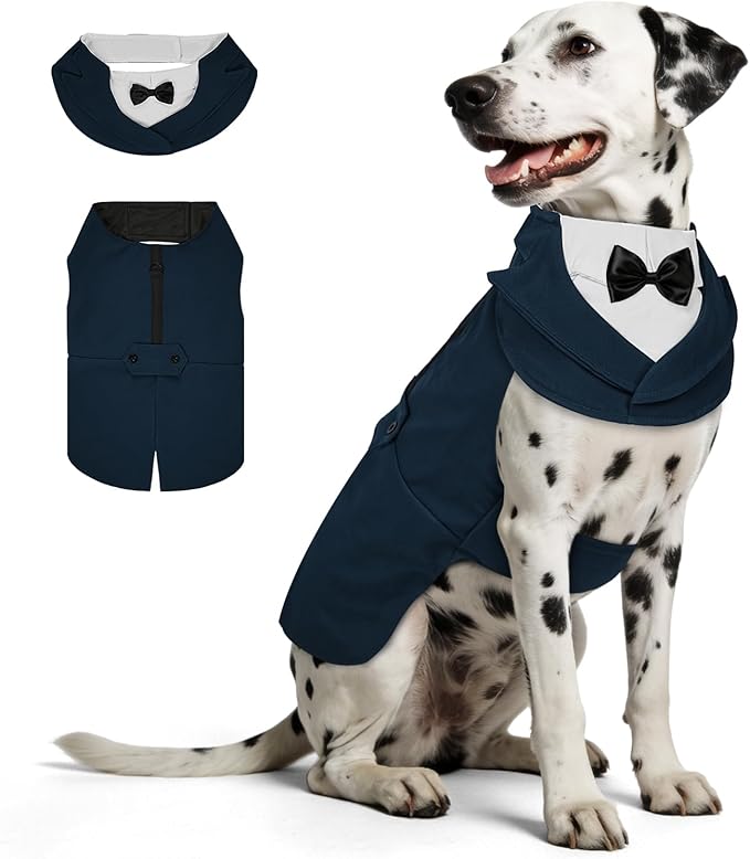 Supet Dog Tuxedo and Bandana Set with Bow Tie, Formal Outfit for Wedding Birthday Party Graduation Valentines, Pet Suit Clothes for Large Medium Small Dogs (Blue, 2XL)