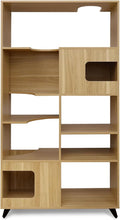 4 Cats & Dogs Clifford Cat Tree Bookshelf – Modern Pet Condo with Climbable Shelves, Multi-Level Tower, Indoor Dog Furniture, Space-Saving Bookshelf & Pet Nooks, 69”H x 36”L x 15”D (Oak)