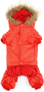 ZUNEA Padded Waterproof Small Dog Winter Jumpsuit Pet Puppy Jacket Coat Fleece Warm Snowsuit Airman Chihuahua Yorkie Outfits Clothes Apparel Red M