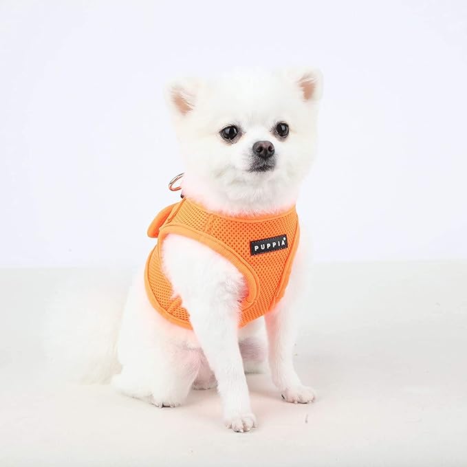 Puppia Neon Soft Vest Harness Step-in No Choke No Pull Walking Training for Small and Medium Dog, Orange, Small
