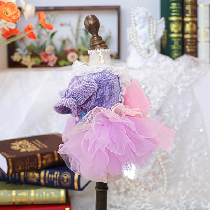 Fashion Sweet Puppy Dog Blingbling Princess Skirt Pet Dog Lace Cake Camisole Tutu Dress K-Purple M