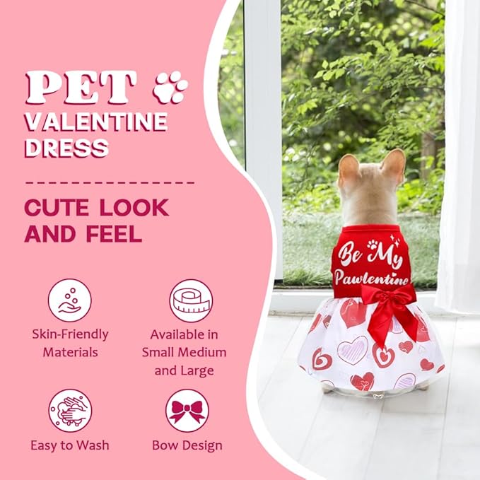 Dog Valentines Day Clothes Be My Pawlentine Dog Valentines Outfit Red Tulle Pet Dress with Bowknot for Small Medium Large Dogs Cat Girl