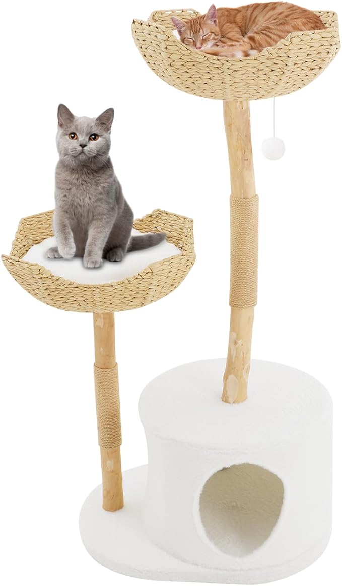 47in Cat Tree with Scratching Posts and Hammock, Tree Trunk Design Cat Tower, Plush Cat Condo with Hanging Toys, Cat Tree for Multiple Cats for Homes, Pet Shops, Living Rooms, Bedrooms