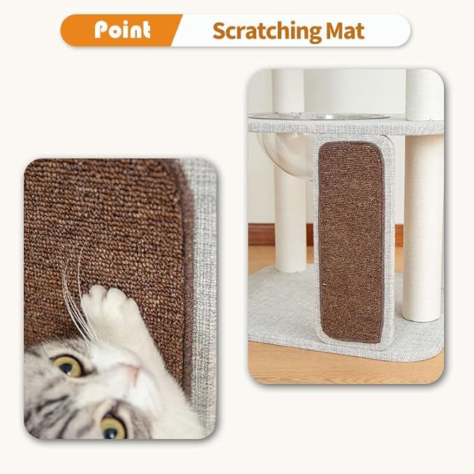 Mordern Cat Tree Tower 53'', Freestanding, Cushioned Bed, Large Base, for Multiple Cats, Compact,Winter and Summer Use, Summer Mat Included, for Large Cats (Light Gray 135cm)