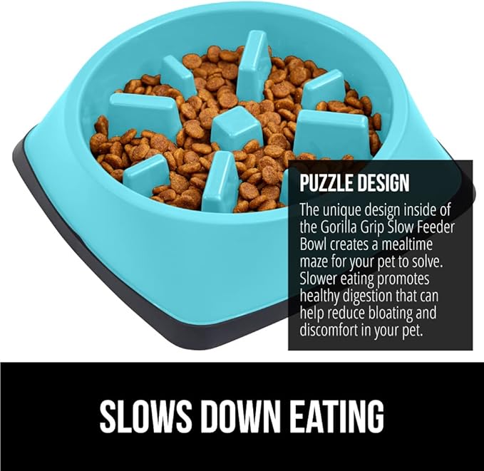 GORILLA GRIP Patented BPA Free Slow Feeder Dog Bowls, Interactive Puzzle Toy for Dogs and Cats Food Training Enrichment, Keeps Pets Busy and Prevents Puppy Overeating, Small Breeds, 1 Cup, Turquoise