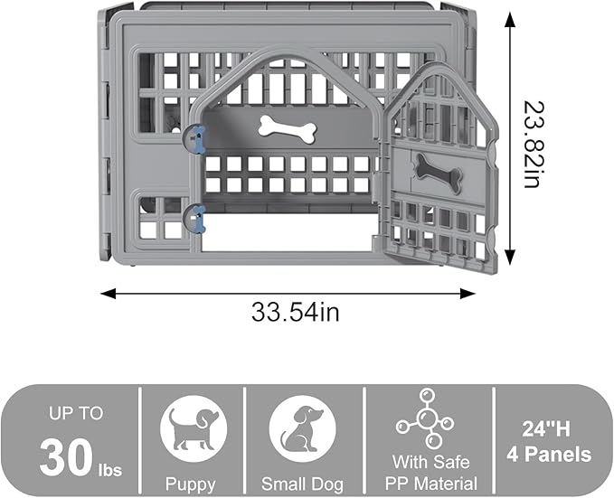 DRATO Dog Pet Playpen Gate for Dogs Cats Safe Secure Indoor Outdoor Pet Fence with Gate Easy to Clean Keep Pets Secure (Gray, 33.54 * 33.54 * 23.82, 4)