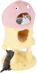 PETSITE 37 inch Monster-Themed Cute Cat Tree, Modern Cat Tree Tower with 2 Cat Condos, Sisal Scratching Posts and Hanging Sound-Making Toys for Indoor Cats