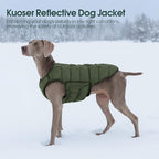 Kuoser Dog Puffer Jacket Warm Dog Coat for Extra Large Dogs, Windproof Reflective Pet Padded Vest Cold Weather Clothes Puppy Snowsuit with Hook & Loop Coats, Easy On/Off, Green 3XL