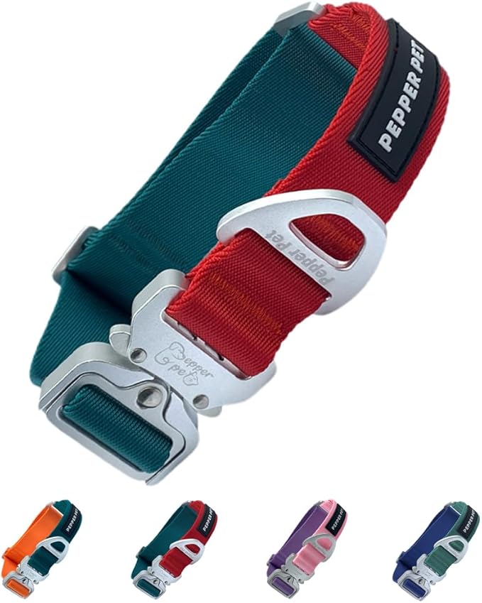 Heavy Duty Tactical Dog Collar,Metal Buckle Quick Release Collar for Large Dogs,1700 LB Strength Tested,Dual Color Nylon Collar for Walking,Training & Hunting