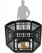 IRIS USA Dog Playpen with Door, 34” 6 Panel Pet Exercise Pen – Indoor Outdoor Puppy Play Pen, Portable Plastic Pet Fence for Small Medium Dogs, Foldable 44” x 63” x 34”, Black