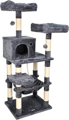 57-in Heavy-Duty Cat Tree for Large Cats, Multi-Level Tower with Sisal Scratching Posts, Plush Perch, Hammock & Condo Anti-Tip Design
