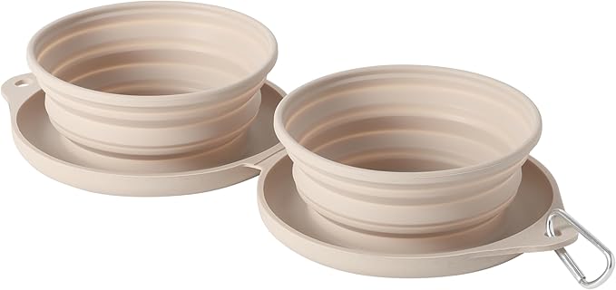Gibson Home WanderHound 13 Inch Collapsible Double Silicone Pet Bowl Set with Carabiner Clip – BPA-Free, Dishwasher Safe, Foldable Food & Water Travel Bowls for Dogs – Hiking, Camping & Everyday Use