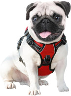 PHOEPET Reflective Dog Harness Large Breed Adjustable No Pull Vest with Handle 2 Metal Rings 3 Buckles [Easy to Put on & Take Off](L, Red)