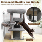 Light Gray 33.5" Cat Tree Tower with 2-Tier Condo, Multi-Level Perches, Sisal Scratching Posts & Anti-Tip Safety Device