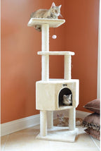 Cat Tower 3 Level Real Wood Kitten Tree - Beige Condo Perch Sisal Scratching Post 48" Tall