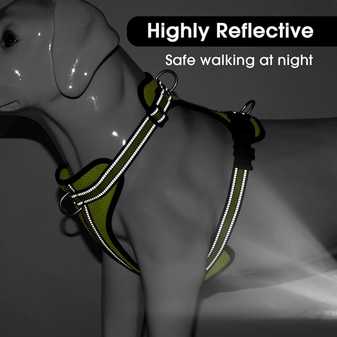 Wisedog Reflective No Pull Dog Harness - Adjustable Lightweight Pet Vest with 3 Fast-Release Buckles for Dogs Walking, Running and Training(M, Yellow)