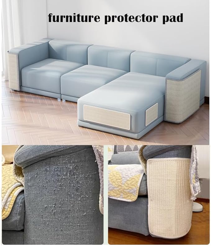 Cat Scratcher Mat Kitty Scratching Pad Sofa Protector Natural Sisal Cat Scratch Toy Couch Bed Floor Sofa Armrest Guard Easy Installation Scratching Post for Grinding Claws Protecting Furniture