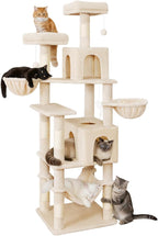 AMHANCIBLE Cat Tree, 70 Inch Cat Tower for Indoor Cats, Multi-Level Cat Tree with Scratching Post, Hammock, Hanging Basket, Large Cat Condos for Adult Cats Kittens, Beige, PT18BG