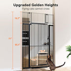COMOMY 71" Extra Tall Pet Gate for Cats, 29.5-40.6" Extra Wide Cat Gate with Adjustable Cat Door, Pressure Mounted Easy Walk Through Pet Gate with Door for Stairs, Doorways, Kitchen(Black)
