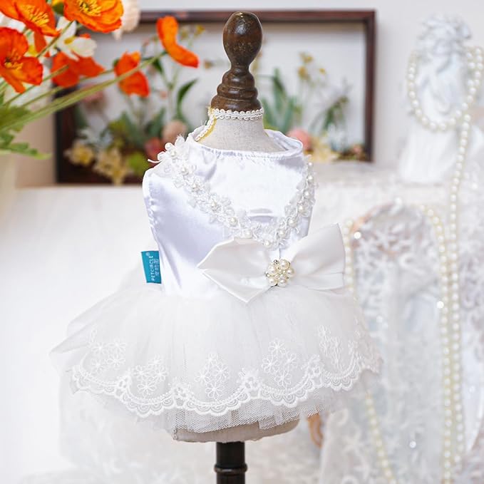 Fashion Sweet Puppy Dog Blingbling Princess Skirt Pet Dog Lace Cake Camisole Tutu Dress D-White XS
