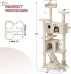 MoNiBloom 77 Inch Cat Tree Tower for Indoor Cats Large Adults, Tall Cat Tower with Scratching Post, Multi-Level Furniture Activity Center with Cat Condo Pet Play House, Beige