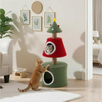 AQUILLA 39.8in Christmas Cat Tree Tower for Indoor Cats, Multi-Level Cat Condo with Sisal Scratching Posts, Cozy Hideaway & Top Perch, Red & Green Holiday Pet Play House for Kittens and Small Cats