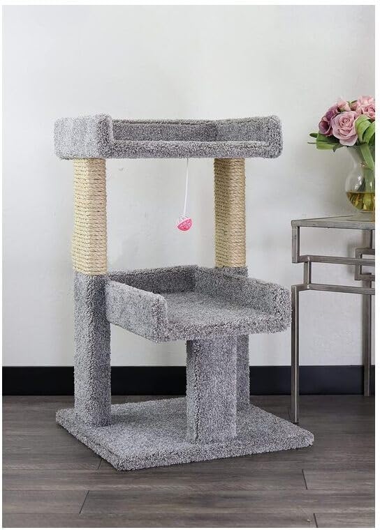 Artisanal Abode Spacious Cat Tree Perch for Large Cats, Durable Carpet Upholstered Cat Play Tower, Sturdy Wood Construction
