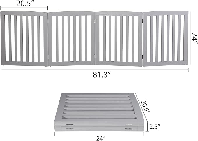 JungleA Freestanding Foldable Pet Gate for Dogs, 24 inch 4 Panels Step Over Fence,Pet Door, Dog Gate for Room, Doorway, Stairs (Grey)