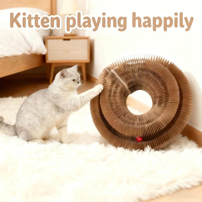 1 PCS Cat Toy Scratch Board,Accordion with Ball,Foldable Design,Boosts Claw Health,cat scratching board toy equipped with balls and bells,a cat toy designed specifically for indoor cats. (1 Psc)