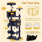 Heavy Duty Cat Tree,67in Multi-Layered Tall Cat Tower for Indoor Large Adult Cats,XL Compact Cat Stand with Hammock,Sisal Scratching Post,Removable Plush Perch,Condo,Dark Gray (Dark Gray)