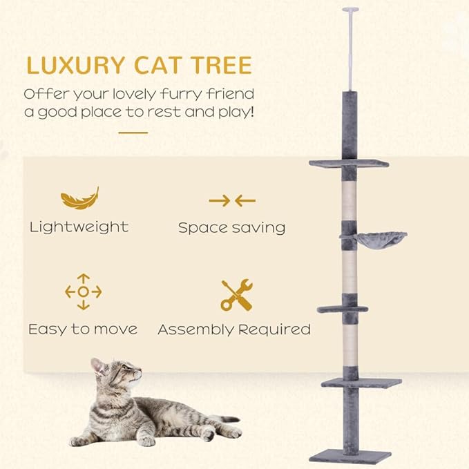 Premium Floor-to-Ceiling Cat Tree with Multiple Perches, Scratching Posts and Cozy Condos for Indoor Feline Play and Rest