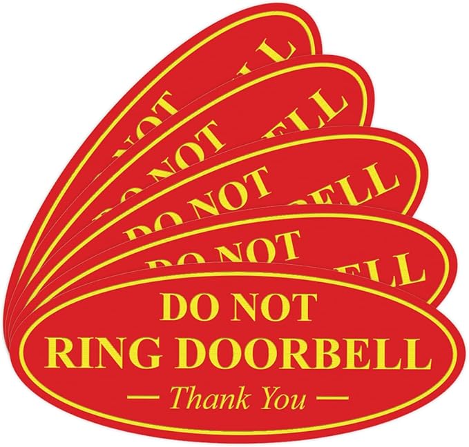 All Quality Oval DO NOT Ring DOORBELL Thank You Sign - Red/Yellow Medium 5 Pack