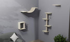 Modern Wall-Mounted Cat Furniture Set-4pcs Deluxe Cat Wall Shelves with Plush Bridge,Steps, Scratcher & Sisal Cat Tree | Sturdy 22lbs Capacity,Space-Saving Vertical Playground,for Active Indoor Cats