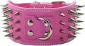 Studded Dog Collar, 3" Sharp Spiked Leather Dog Collar fit Training,Sports,Walking,Medium,Large,X-Large,for Pitbull,Labrador,Boxer (L:19-22 inch, Hot Pink)