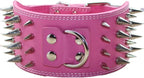 3" Sharp Spiked Studded Leather Dog Collar for Training,Sports,Walking,Medium,Large,X-Large,for Pitbull,Labrador,Boxer(Hot Pink,M)