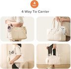 Dog Purse Carrier for Small Dogs & Puppies Up 10 Lbs, Soft Cotton Tote Pet Shoulder Bag with Pockets, Foldable & Washable Breathable Puppy Carrier for Yorkie, Chihuahua & Cats - Beige