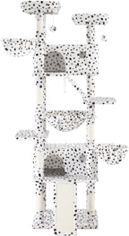 WEEWAY Cat Tree Tower for Indoor Cats,81'' Multi-Level Cat Furniture Activity Center,Stand House Condo Cave,Sisal Scratching Posts Ramps,Plush Perches Platforms Basket Hammock,White&Black Spot