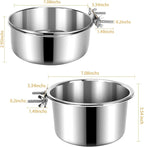 2 Pcs Large Pet Dog Food Water Bowl for Cage Stainless Steel Non-Spill Kennel Hanging Cats Bowls with Clamp Holder Crate Feeder Dish for Medium Large Dogs Huge Pets (7.1x3.7'' & 7.1x2.5'')