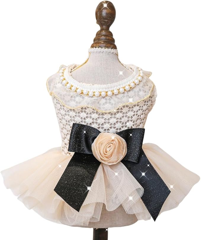 Fashion Sweet Puppy Dog Blingbling Princess Skirt Pet Dog Lace Cake Camisole Tutu Dress E-Champagne-1 M