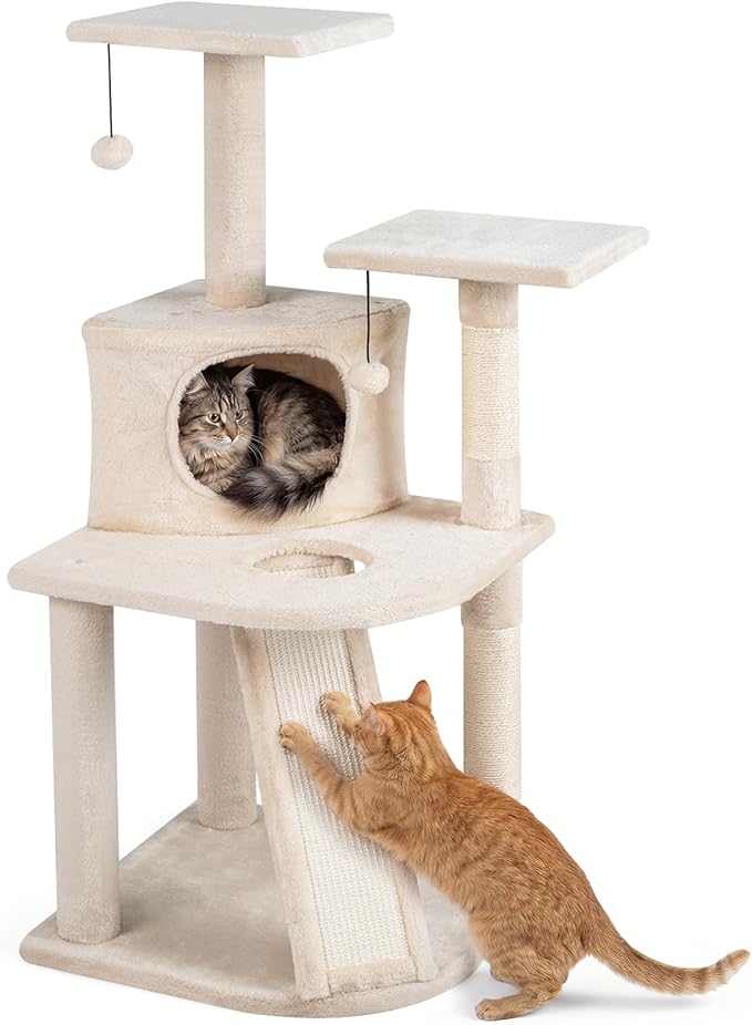 Tangkula Corner Cat Tree, Multi-Level Cat Tower with Top Perches & Cozy Condo, Natural Sisal Scratching Posts & Climbing Ladder, Playful Cat Hole & Hanging Balls, Kitty Climbing Play Center (Beige)