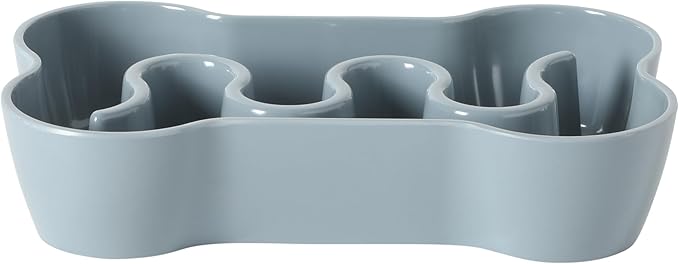 Gibson Home Curious Canines 9” Slow Feeder Dog Bowl, Bone Shaped Melamine Anti-Gulp Pet Bowl, Non-Slip, Dishwasher Safe, Blue