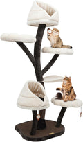 Cat Tree, 63.8In Large Cat Tower Heavy Duty Cat Climbing Frame with Cat Condo Baskets Cat Scratching Posts Dangling Toys & Big Hammock for Pet Shops & Balconies (Brown + White)