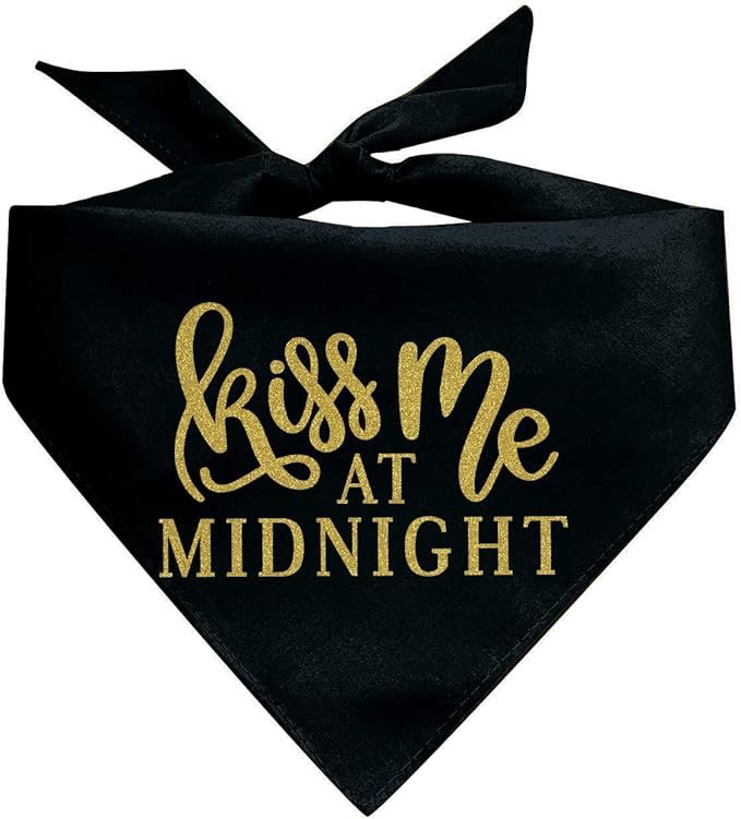 Kiss Me at Midnight Happy New Years Party 2025 Dog Bandana (Black OS, 357)